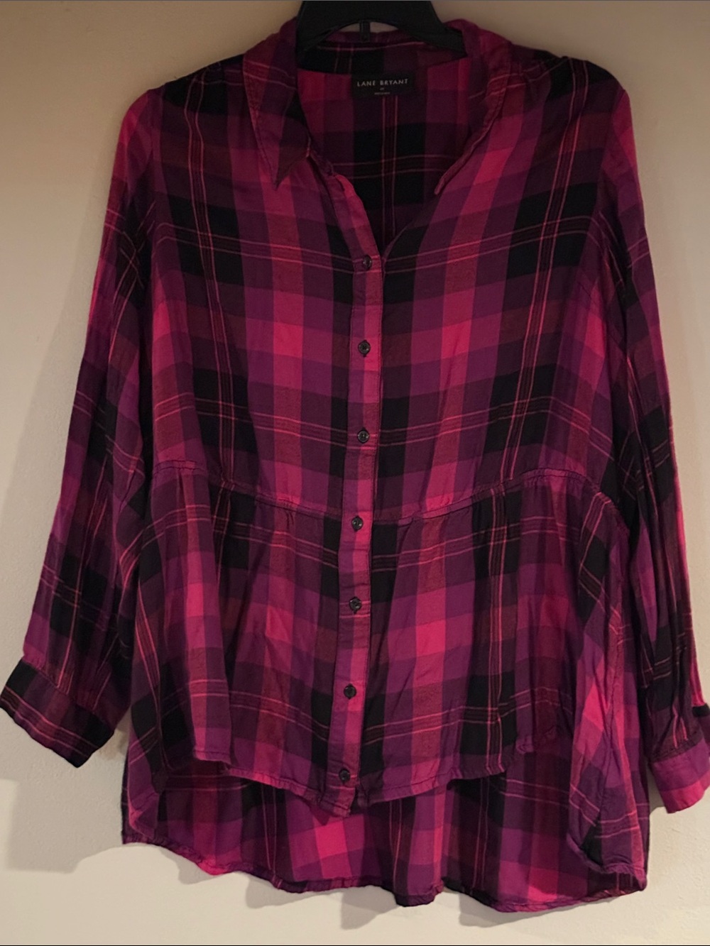 Lane Bryant Magenta Plaid Button-Front Tunic Shirt